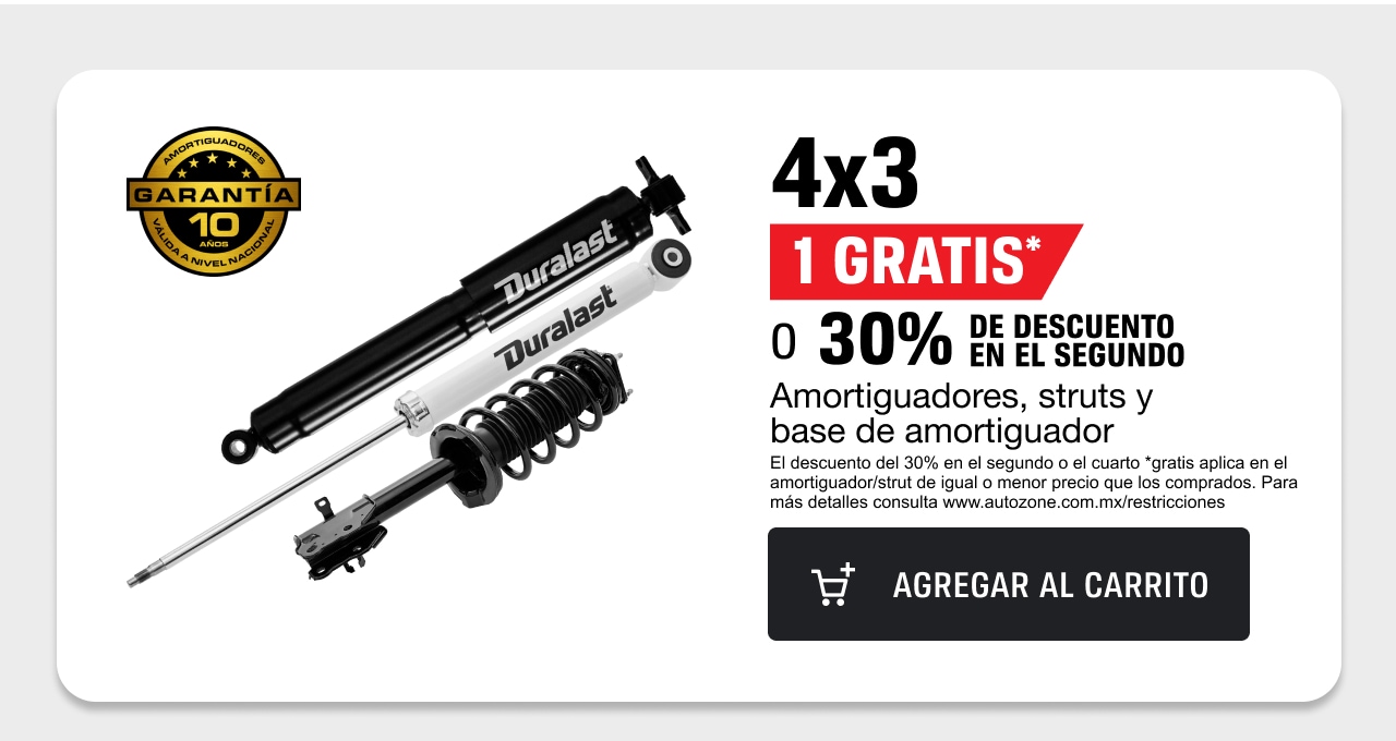 4x3 1 Gratis o 30% de descuento en el segundo en amortiguadores, struts y bases de amortiguador​