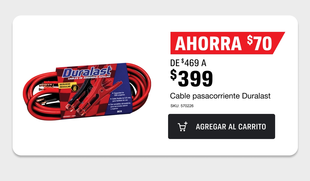 Ahorra $70 de $469 a $399 Cable pasacorriente Duralast