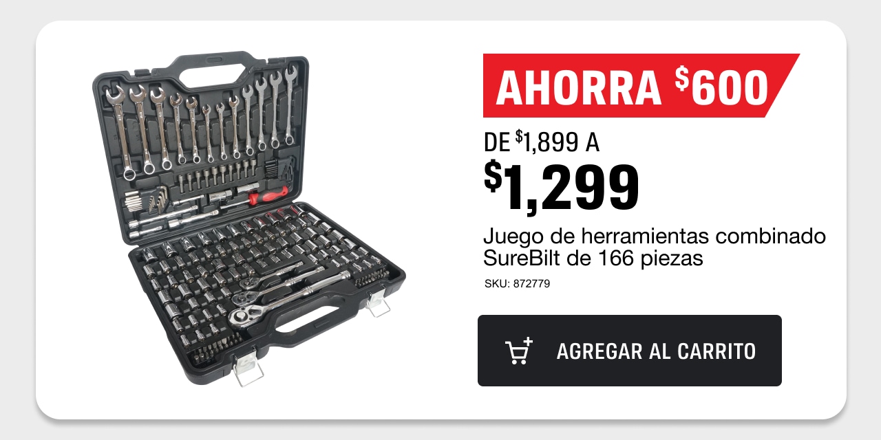 Ahorra $600. de $1,899 a $1,299 Juego de herramientas combinado SureBilt de 166 piezas