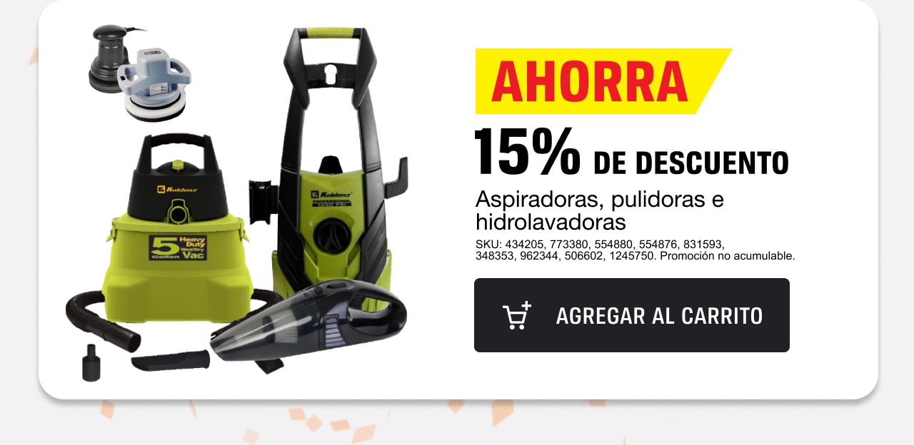 Ahorra 15% de descuento en aspiradoras, pulidoras e hidrolavadoras