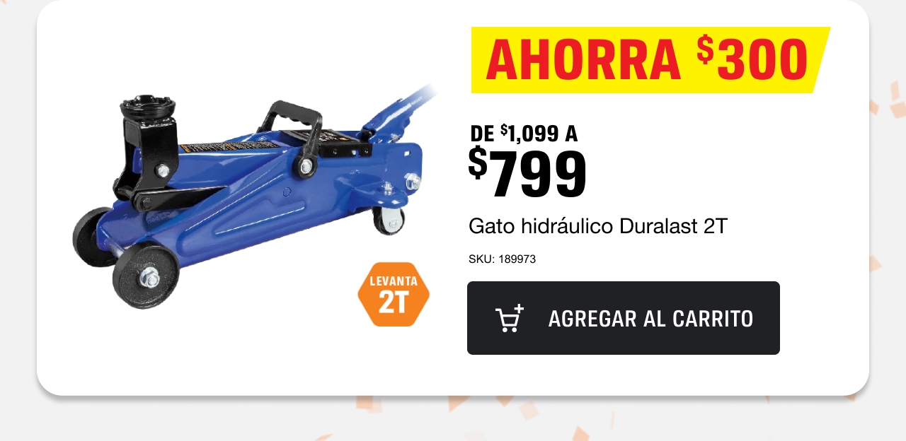 Ahorra $300. De $1,099 a $799 Gato hidráulico Duralast 2T