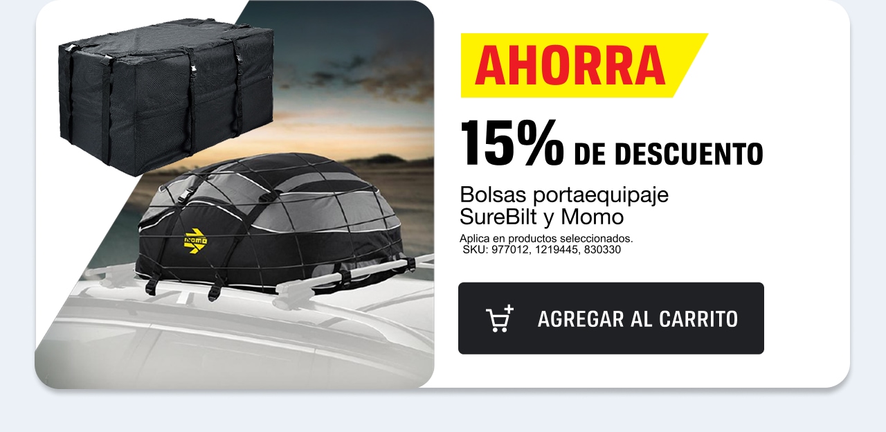 Ahorra 15% de descuento en bolsas portaequipaje Surebilt y Momo
