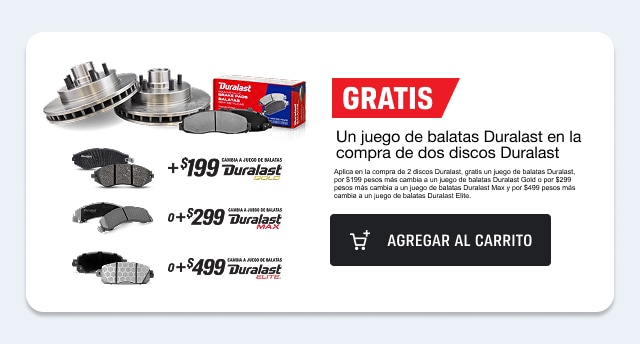 Compra dos discos Duralast y llévate gratis un juego de balatas Duralast