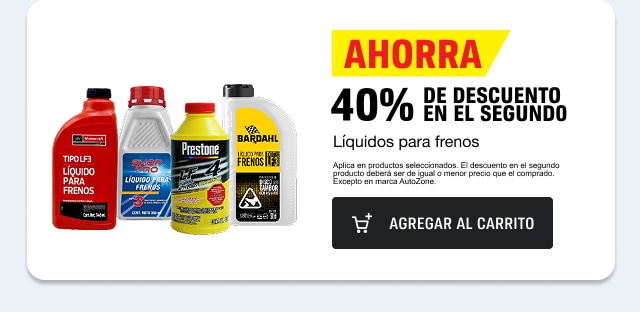 Ahorra 40% de descuento en el segundo en líquidos para frenos