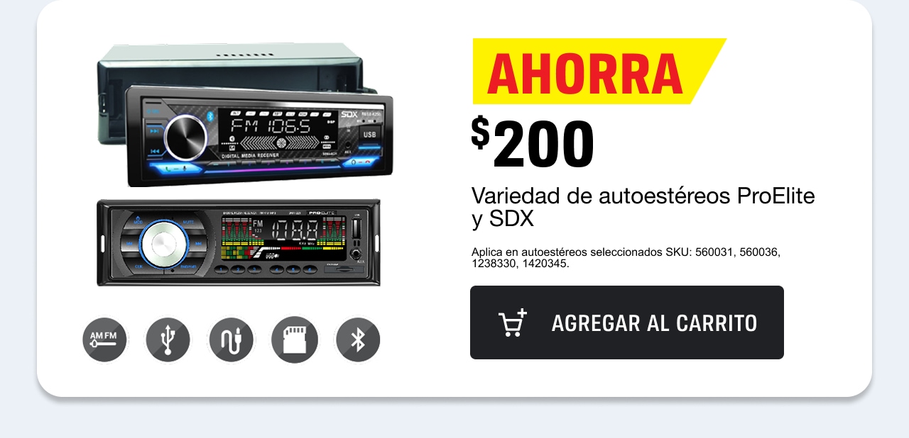 Ahorra $200 en variedad de autoestéreos ProElite y SDX