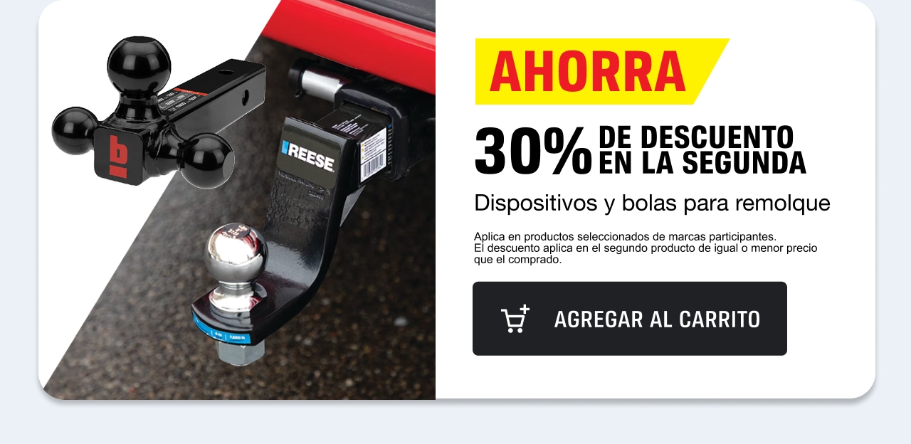 Ahorra 30% de descuento en la segunda en dispositivos y bolas para remolque.