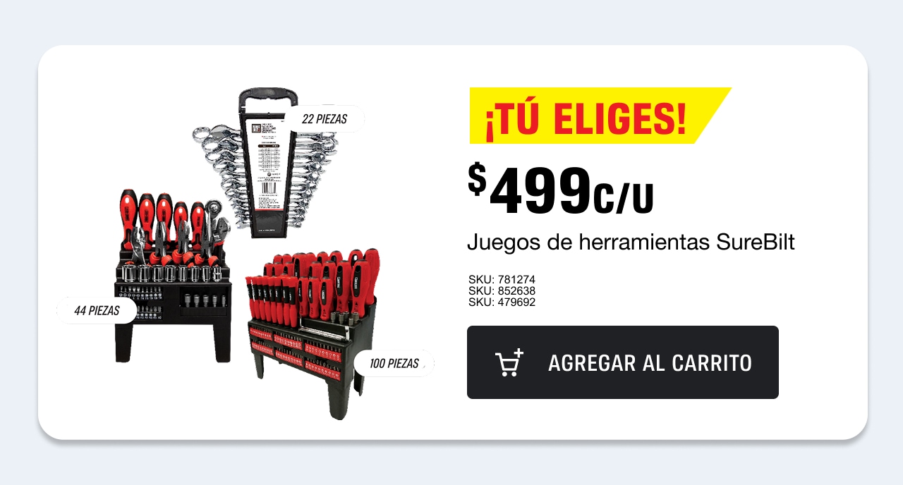 ¡Tú eliges! $499 c/u en juegos de herramientas SureBilt.