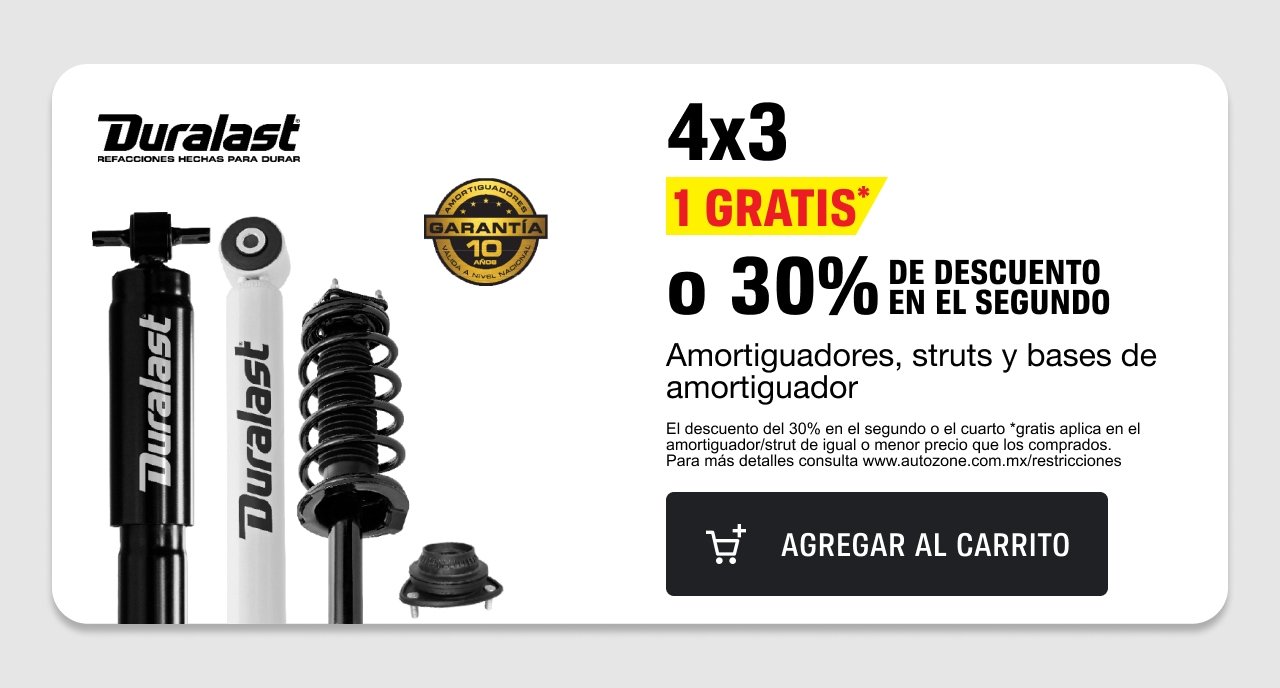 4x3 1 Gratis o 30% de descuento en el segundo en amortiguadores, struts y bases de amortiguador