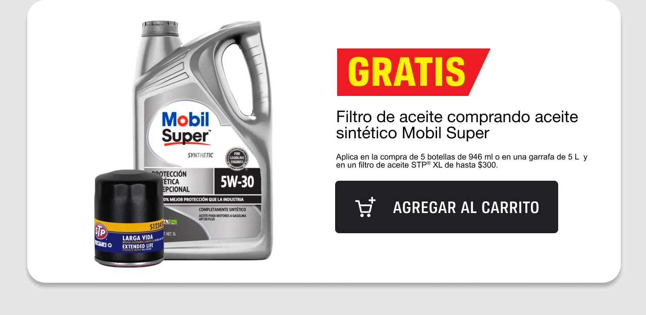 Gratis un filtro de aceite comprando aceite sintético Mobil Super.
