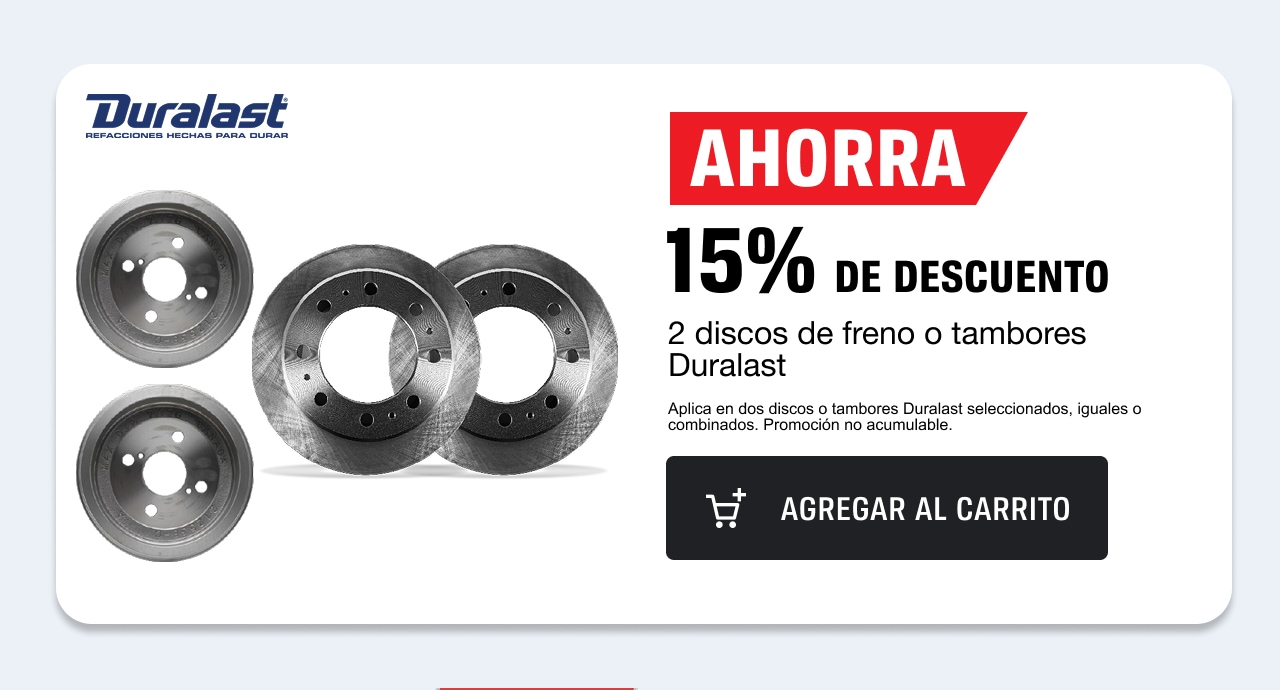 Ahorra 15% de descuento en 2 discos de freno o tambores Duralast
