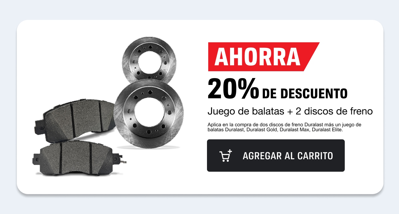 Ahorra 20% de descuento en juego de balatas + 2 discos de freno