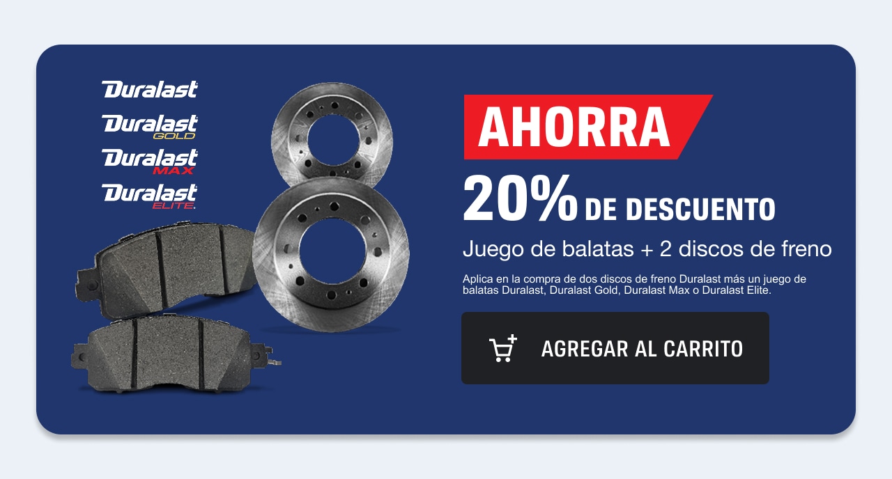 Ahorra 20% de descuento en un juego de balatas + 2 discos de freno