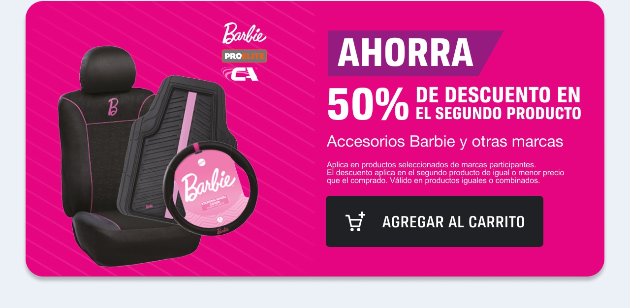 Ahorra 50% de descuento en el segundo producto en accesorios Barbie y otras marcas