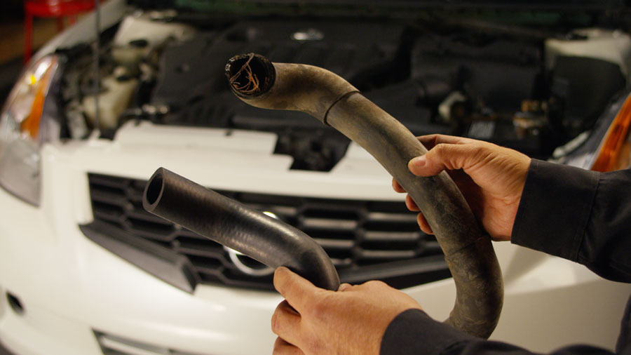 Side-by-side comparison of a radiator hose.