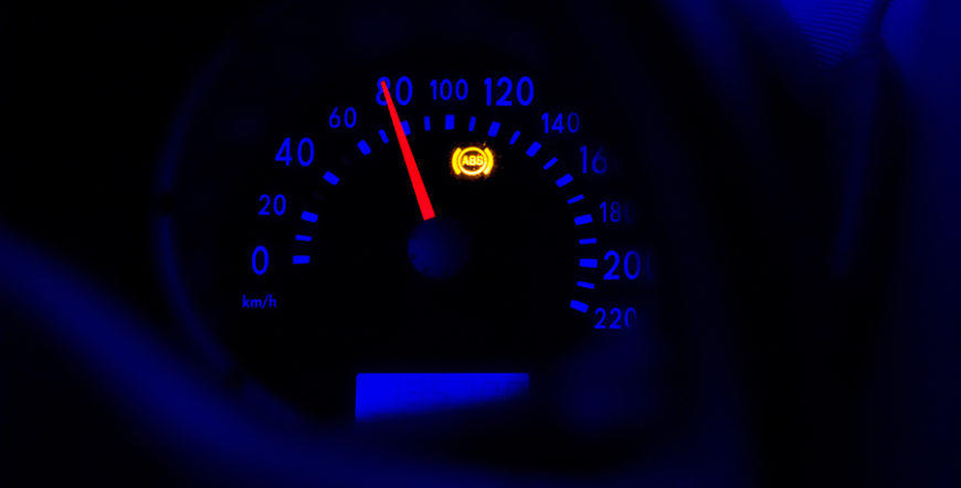 Illuminated ABS light on a speedometer
