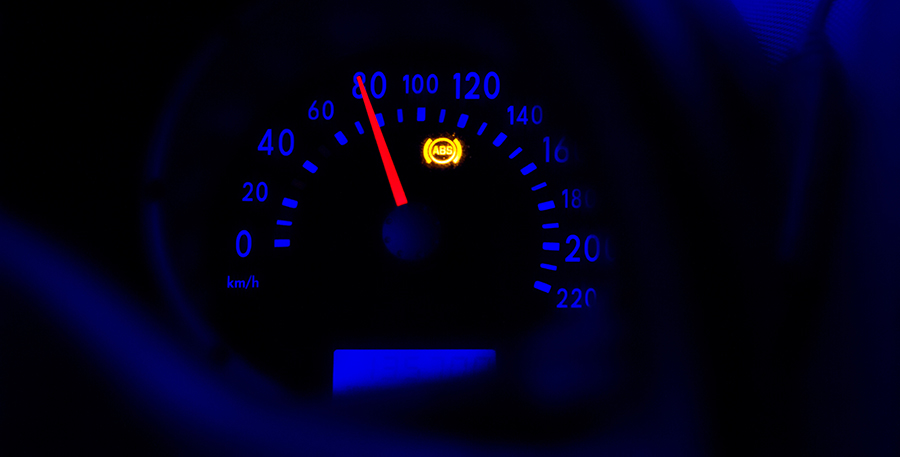 Illuminated ABS light on a speedometer