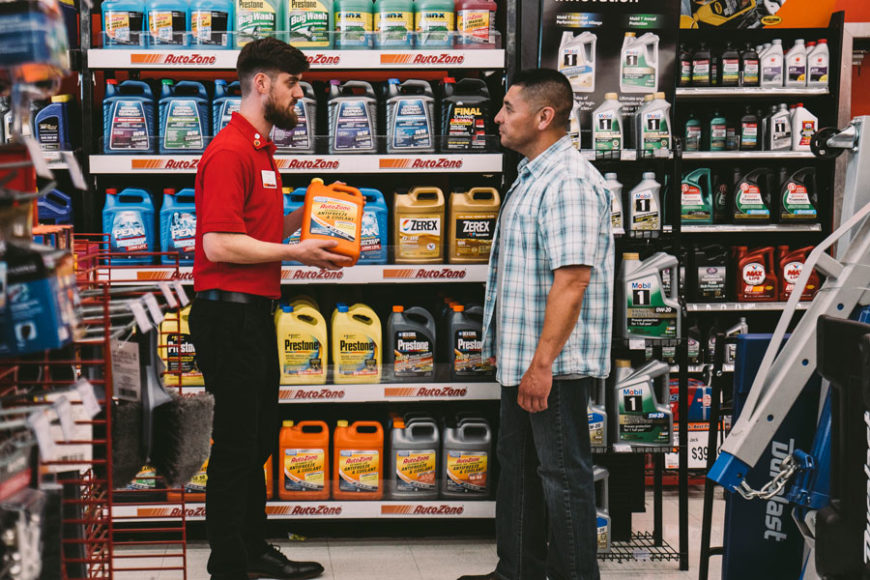 AutoZoner explaining coolant to a customer to ensure answer any antifreeze questions