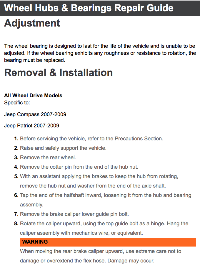 2007 Jeep Compass Wheel Hub Bearing Repair Guide