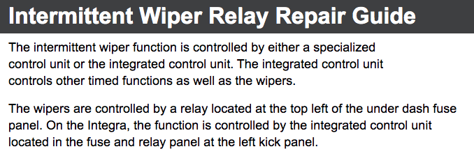 Acura Coupes and Sedans 1994-2000 Intermittent Wiper Relay Repair Guide