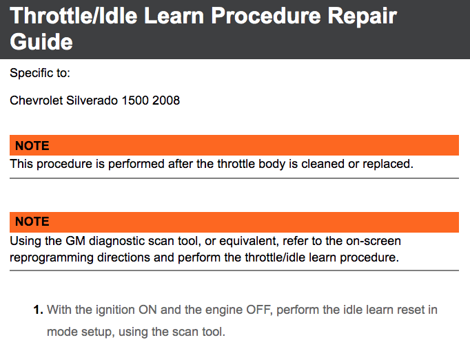 Silverado 2008 Throttle-Idle Learn Procedure Repair Guide