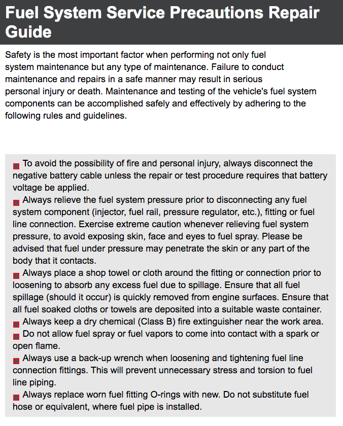 Toyota 4Runner 2001-06 Fuel System Service Precautions Repair Guide