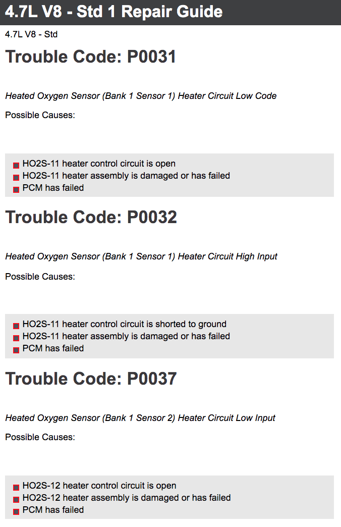 Toyota Tundra 2001-06 4.7L V8 - Std 1 Repair Guide Trouble Code: P0031 Trouble Code: P0032