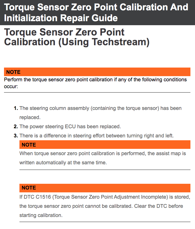 Yaris 2007 Torque Sensor Zero Point Calibration And Initialization Repair Guide Torque Sensor Zero Point Calibration (Using Techstream)