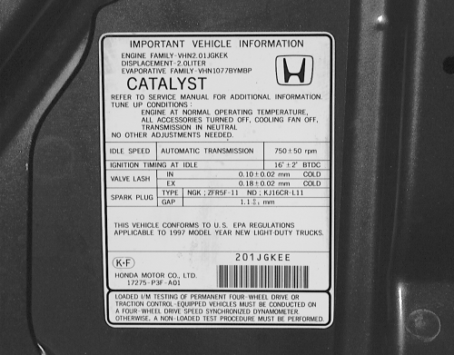 Honda CRV and Odyssey 1995-2000 Vehicle Emission Control Information (VECI) Label Repair Guide