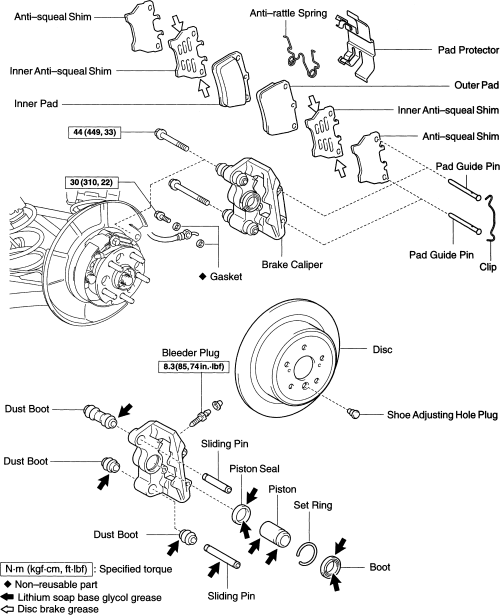 Toyota RAV4 2000-05 Brake Caliper Repair Guide Removal and Installation